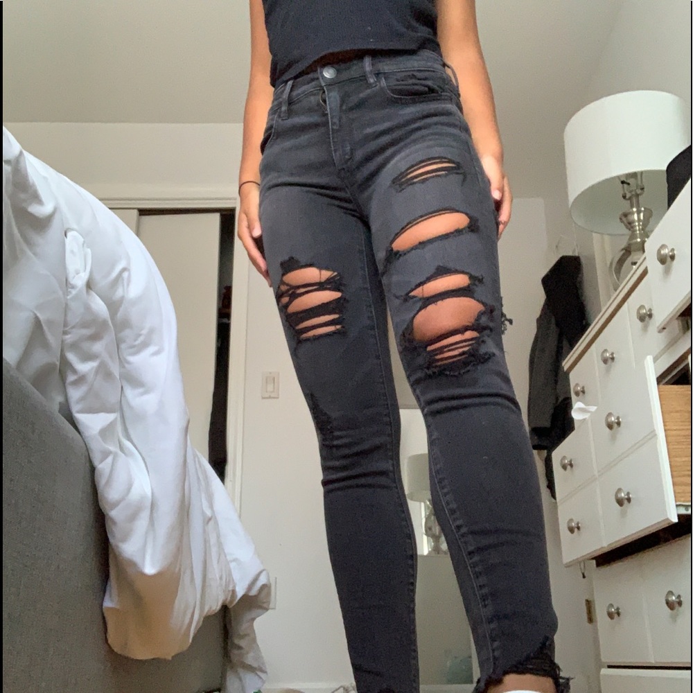 Black high waisted ripped jeans